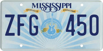 MS license plate ZFG450