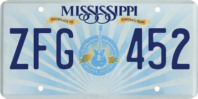 MS license plate ZFG452