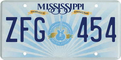 MS license plate ZFG454