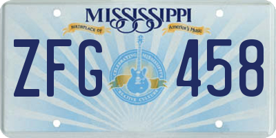 MS license plate ZFG458