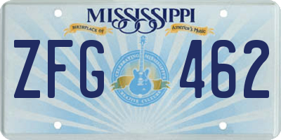 MS license plate ZFG462
