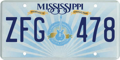MS license plate ZFG478