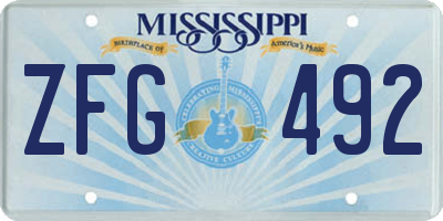 MS license plate ZFG492