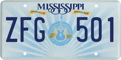 MS license plate ZFG501
