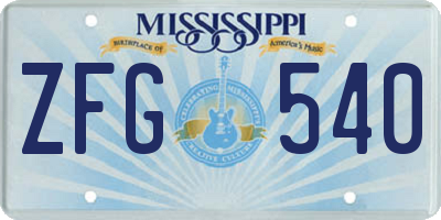 MS license plate ZFG540
