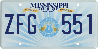 MS license plate ZFG551