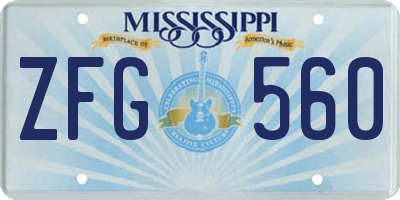 MS license plate ZFG560