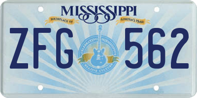 MS license plate ZFG562