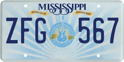 MS license plate ZFG567