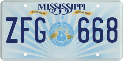 MS license plate ZFG668
