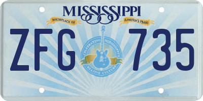 MS license plate ZFG735