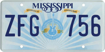 MS license plate ZFG756