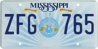 MS license plate ZFG765