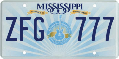 MS license plate ZFG777