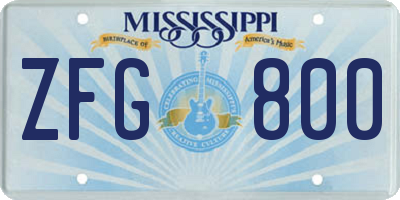 MS license plate ZFG800