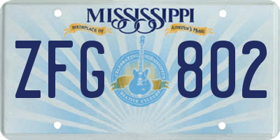 MS license plate ZFG802