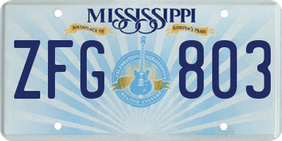 MS license plate ZFG803