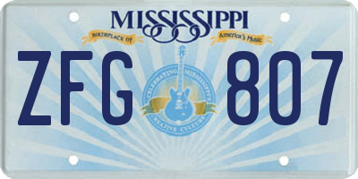 MS license plate ZFG807