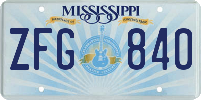 MS license plate ZFG840