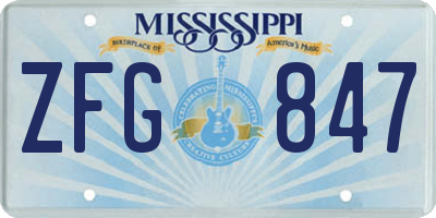 MS license plate ZFG847
