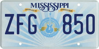 MS license plate ZFG850