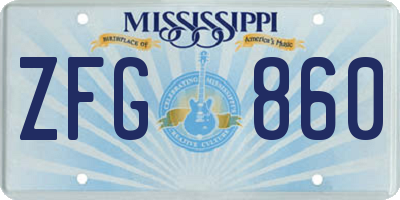 MS license plate ZFG860
