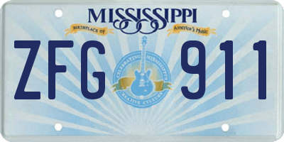 MS license plate ZFG911