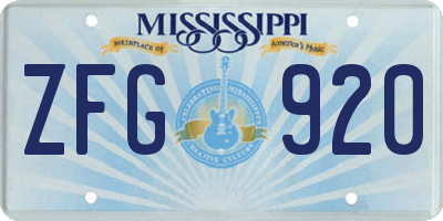 MS license plate ZFG920