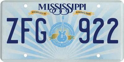MS license plate ZFG922