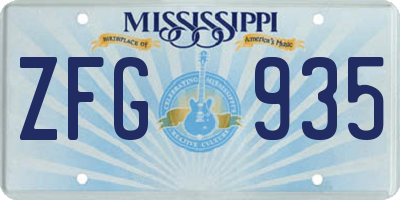 MS license plate ZFG935
