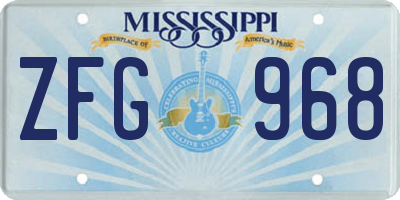 MS license plate ZFG968