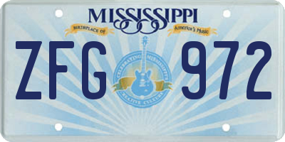 MS license plate ZFG972