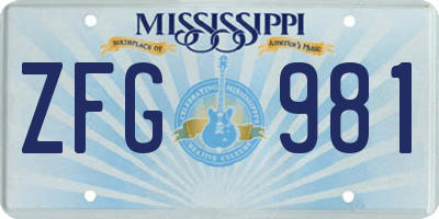 MS license plate ZFG981