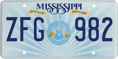 MS license plate ZFG982