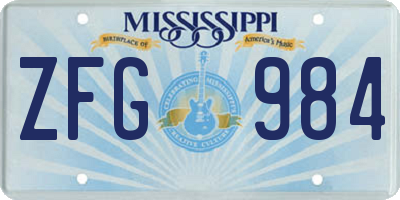 MS license plate ZFG984