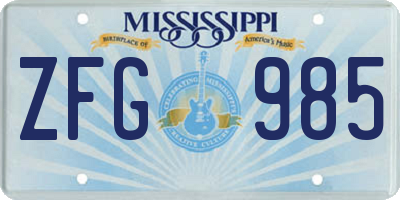 MS license plate ZFG985