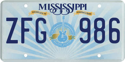 MS license plate ZFG986