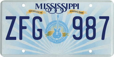 MS license plate ZFG987