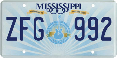 MS license plate ZFG992