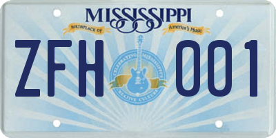 MS license plate ZFH001