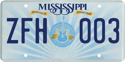 MS license plate ZFH003