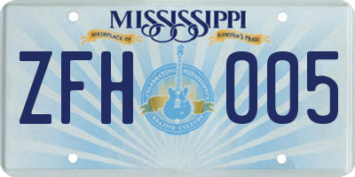 MS license plate ZFH005