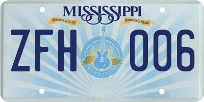MS license plate ZFH006