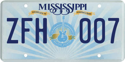 MS license plate ZFH007