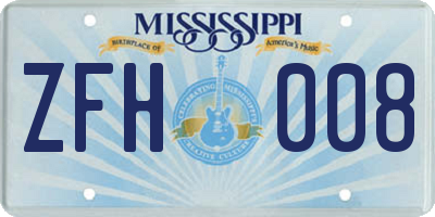 MS license plate ZFH008