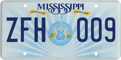 MS license plate ZFH009