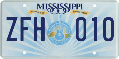 MS license plate ZFH010