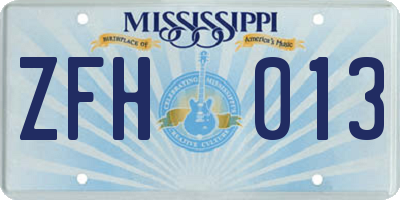 MS license plate ZFH013