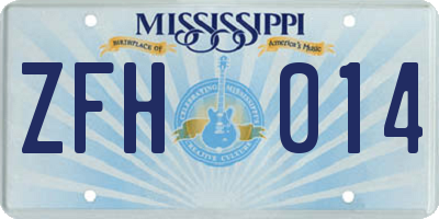 MS license plate ZFH014