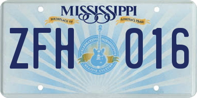 MS license plate ZFH016